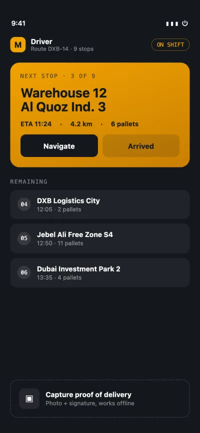تطبيق سائقي Meridian Freight — الجوال